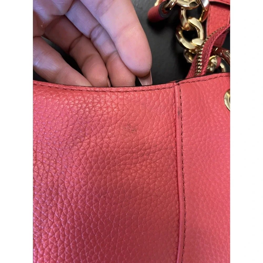 Michael Kors NWT Watermelon Coral Leather Tassle Charm Shoulder Handbag As Is